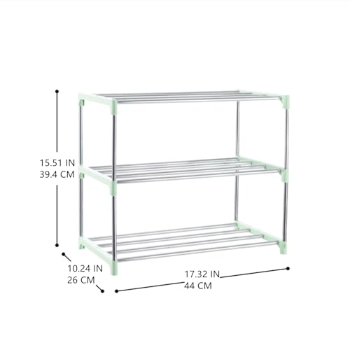 3-Tier Stackable Small Shoe Rack, Lightweight Shoe Shelf Storage Organizer for Entryway, Hallway and Closet(Green) - color: Green, size: 3-Tier