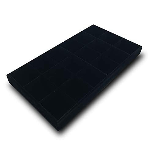 The Display Guys - Stackable Jewelry Tray and Organizer - for Drawers, Dressers, Store Display (18 Compartments, Black Velvet) - color: Velvet Black, size: 18 Compartments