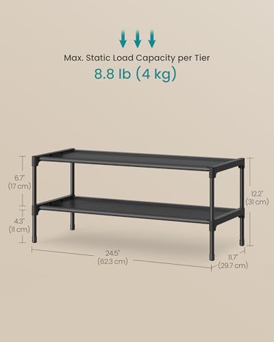 SONGMICS Shoe Rack, 2-Tier Shoe Storage Organizer, Space-Saving, 11.7 x 24.5 x 12.2 Inches, Entryway, Metal Frame, Non-Woven Fabric Shelves, Ink Black ULSH022BH01 - color: Ink Black, size: 2 Tiers (24.5"W)