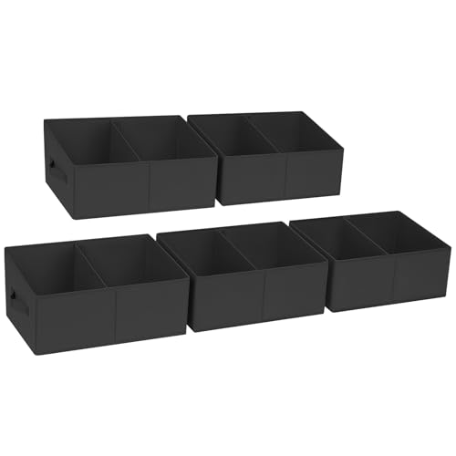 DIMJ Trapezoid Storage Bins for clothes - 5 Packs Closet Organizers and Storage Baskets, Foldable Closet Baskets with Handles and Divider, Closet Storage Bin Toybox for Shelves Living Room Bedroom - color: Black, size: 5 Bins 16.5"x11"x7.8"