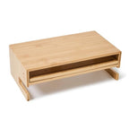 Monitor Stand Desk Top Organizer with Storage Drawer & Phone Holder,Bamboo Monitor Stand with Keyboard Tray, Wide Monitor Riser Non Slip Desk Riser