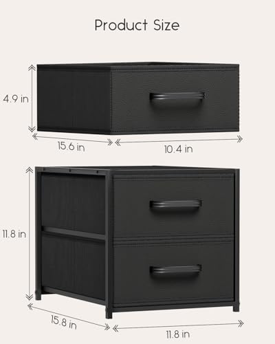 Homsorout Stackable Storage Drawers - 2 Tier Closet Organizer with Metal Frame and Handles, Fabric Dresser with Collapsible Bins for Bedroom, Dorm, Office, Black, 1 Pack - color: Black, size: 15.7 Inch. - 1 Pack