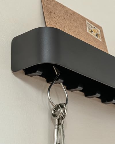 Kazai. Key Holder for Wall 'Tone' | Minimalist Key Hooks Design from Berlin | Modern Key Hanger with Metal Shelf | Key Hook Wall Mounted as Hallway Furniture | Black - color: Black