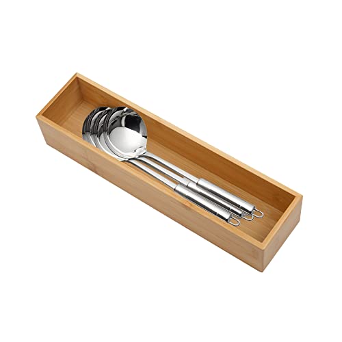 PRATIQUE Bamboo Drawer Organizer - Kitchen Utensil Organizer Silverware Tray Cutlery Holder，Office Desk Supplies and Accessories (12x3x2.6 inch) - color: Bamboo, size: 12*3*2.6 inch