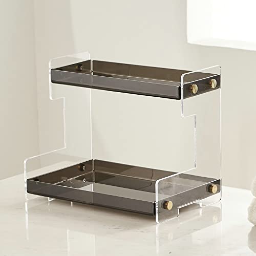FFK Bathroom Organizer Countertop,2 Tier Bathroom Counter Organizer Kitchen Spice Rack Cosmetic Organizer,Countertop Storage Shelf for Bathroom, Kitchen, Living Room, Bedroom, Dressing Table - color: Black - Acrylic