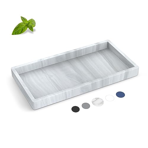 Silicone Bathroom Tray,Shatterproof Silicone Tray for Bathroom Counter,Small Vanity Tray for Bathroom Soap Dispenser Tray Toilet Tank-7.8 * 3.9in - color: Marble Pattern, size: Small-7.8*3.9 in
