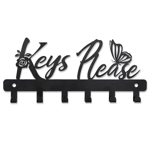 Deveosa Key Hooks Holder for Wall Decorative - Small Blakc Cute Front Door Car Garage Keyholder Entryway Sign House Hanging Key Chain Ring Hangers Stand for Wall Mount Racks - color: Key Please