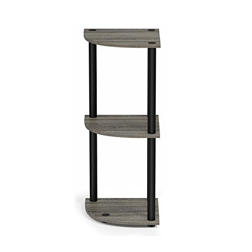 Furinno TURN-N-TUBE Corner Shelf, 3-Tier Corner Bookshelf, Display Storage Shelves with Open Shelves, for Organization and Storage, Living Room, Home Office, Garage, French Oak - color: French Oak Grey/Black, size: 3-Tier Round Tube