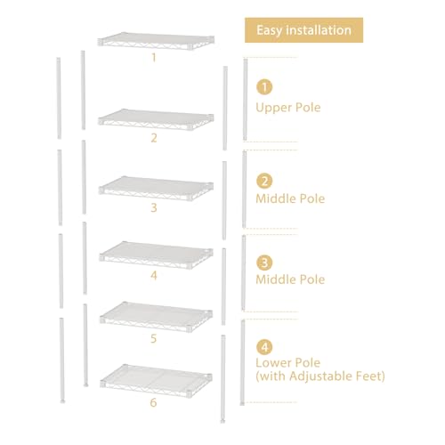 SINGAYE 6 Small Shelf Storage Wire Shelves Closet Bathroom Organizers Metal Pantry Kitchen Garage Shelving Unit Laundry Room Organization Home Narrow Rack Net Basket with Wheels White - color: White, size: 6Tier/11.5"D X 17.5"W X 61.5"H