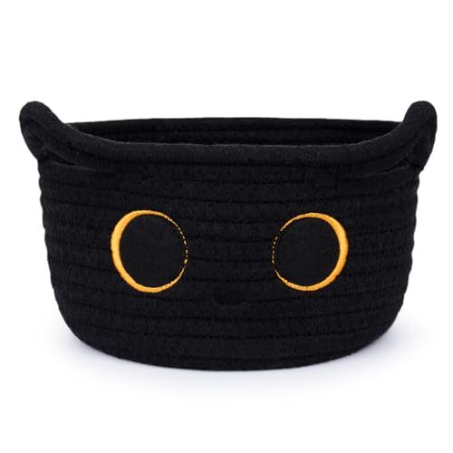 Small Storage Basket, Black Cat Cotton Rope Baskets Woven Blasket for Nursery, Blanket Basket Baby Toy Storage Organizer With Ears for Gifts Cat Dog Bin Toys 8.5×4.5 inches - color: Black, size: 9 × 5 inches