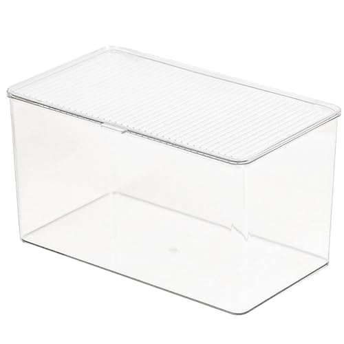 ZEXALOR Clear Plastic Storage Bin with Lid, Organizer for Pantry, Office, Bathroom, Kitchen, Snack, Tea Bag, Coffee Container (Large) - size: Large