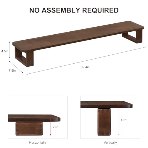 Ufine Dual Monitor Stand Riser 2 Heights Adjustable Wood Computer Monitor Stand Desktop Organizer, Large Monitor Stand for 2 Monitors, Laptop, TV, Printer