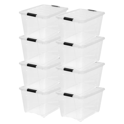 IRIS USA 54 Qt Stackable Plastic Storage Bins with Lids, 8 Pack - BPA-Free, Made in USA - See-Through Organizing Solution, Latches, Durable Nestable Containers, Secure Pull Handle - Clear - color: Clear, size: 54 Qt, style: 8 Pack