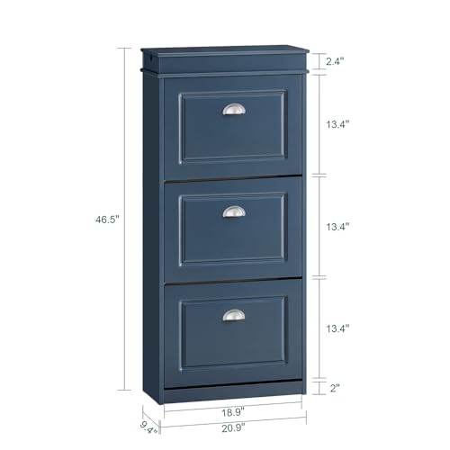 Haotian Shoe Cabinet with 3 Flip Drawers, Freestanding Shoe Rack for Entryway, Shoe Organizer with Hidden Drawer, Navy Blue, FSR94-B (9.45" D x 20.87" W x 46" H) - color: Navy, size: 3 Drawers:20.8x9.4x46"