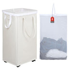 DOKEHOM 90L X-Large Laundry Basket with Removable Wash Bag on Wheels, Collapsible Rolling Laundry Hamper, Foldable Clothes Organizer, Folding Washing Bin (Beige) - color: Beige, size: X-Large Pro 29"