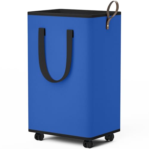 SpaceTrove Laundry Basket with Wheels, Collapsible Laundry Baskets, Laundry Hamper with Handles Detachable Wheels, Rolling Laundry Basket, Dirty Clothes Hamper for Bathroom, Dorm, Bedroom, Blue, 80L - color: Blue, size: 80L