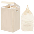Simple Houseware Foldable Laundry Hamper Basket with Lid, Beige - color: Beige