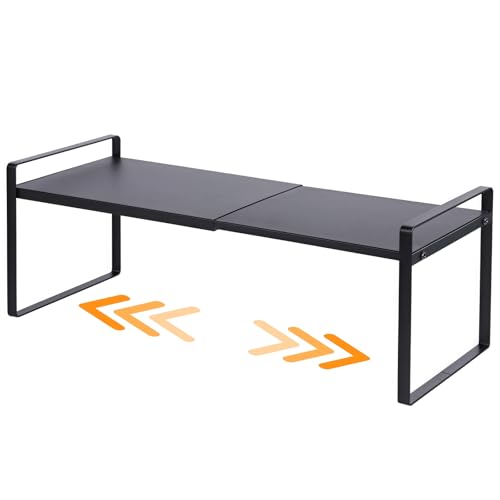 Expandable Cabinet Shelf Organizer Riser for Kitchen Pantry Cupboard Under Sink Countertop (black, 8.2’’D * 12.2-21.6’’W * 7.7’’H) - color: Black, size: 8.2''D * 12.2-21.6''W * 7.7''H