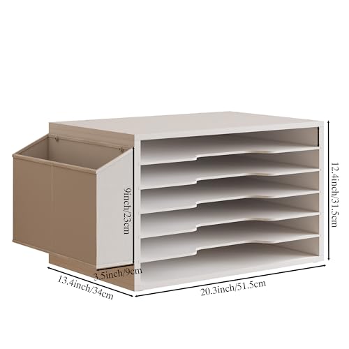 Unionly 12x18 Construction Paper Organizer,6-Tier Adjustable Literature Organizer,Large Wooden File Sorter with Side Pocket,Office Mailbox for Home,Classroom,Office (White, Large 6 Slots) - color: White, size: Large 6 Slots
