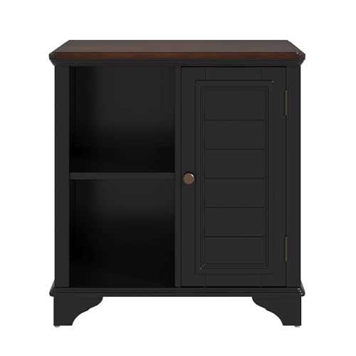 Multifunctional End Table Side Table with a Shutter Style Door and 2 Woven Grass Baskets, Sofa Side Narrow Table, Wood Bedside Nightstand for Living Room Bedroom (Black-4.7) - color: Black-4.7