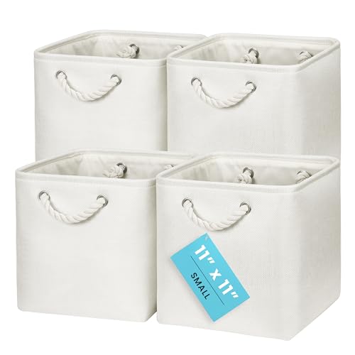 OrganiHaus 11x11 Cube Storage Bins 4 Pack, Foldable Cube Storage Organizer w/ Rope Handles, Collapsible Fabric Bins for Toys, Clothes & Closet Organization, Fabric Square Baskets - Off-White - color: Off-White, size: 4 pcs (11x11)