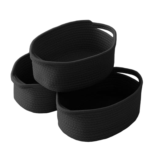 JMvicyroam Woven Basket,Small Rope Storage Bin with Handles & Ribbon Bag, Organizer for Shelves Closets,Gift Basket Empty for Birthday,Books,Dog Toys, Black/3 Pack - color: Black, size: 3 Pack