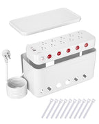 Surge Protector Power Strip with Cable Management Box,Cord Organizer Box with 10 Outlets and 3 USB Ports,Individual Switches,6 ft Flat Plug Extension Cord,Under-Desk and Desk Wire Storage Hider,White