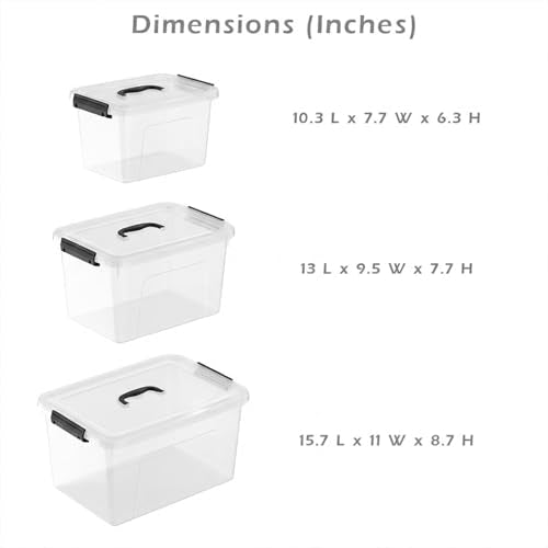 Clear Storage Latch Box/Bin, 3-Pack Plastic Organizing Container with Handle and Lids (7QT/16QT/22QT) - color: Clear, size: 7qt/16qt/22qt