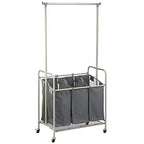 mDesign Portable Laundry Sorter with Wheels and Garment Hanging Bar - Heavy Duty Metal Cart System with 3 Hamper Laundry Sorter Basket Organizers and Drying Rack - Satin/Dark Charcoal Gray