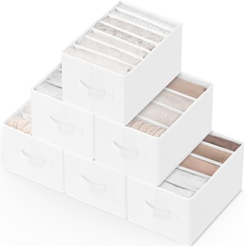 Criusia 6 Pack Large Clothes Organizer, Wardrobe Closet Organizer and Storage with Handles, Foldable Fabric Closet Organizers Dividers for Clothing, Pants, Jeans, Sweater, T-shirts, White - color: White