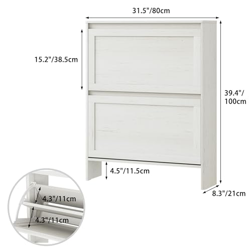 Shoe Storage Cabinet with 2 Flip Drawers, Freestanding Legs for Entryway, Slim Off White - size: 2 Flip Door