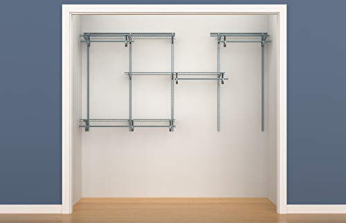 ClosetMaid ShelfTrack Wire Closet Organizer System, Adjustable from 5 to 8 Ft., With Shelves, Clothes Rods, Hardware, Durable Steel, Satin Chrome - color: Satin Chrome, size: 5 to 8 ft