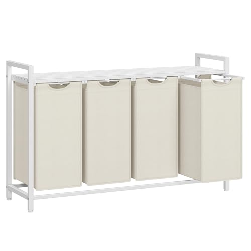 VASAGLE Laundry Hamper, Laundry Basket, Laundry Sorter with 4 Pull-Out and Removable Bags, Shelf, Metal Frame, 4 x 10.6 Gallons (40 L), 45.7 x 13 x 28.4 Inches, Cream White and Cloud White UBLH401W01 - color: Cream White + Cloud White, size: 4 Bags - 160