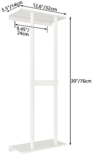 STWWO Wall Towel Rack for Rolled Towels, Towel Storage for Small Bathroom Can Holds 6 Large Towels, 30 inch Towel Racks with Shelf, White - color: White, size: 30 IN