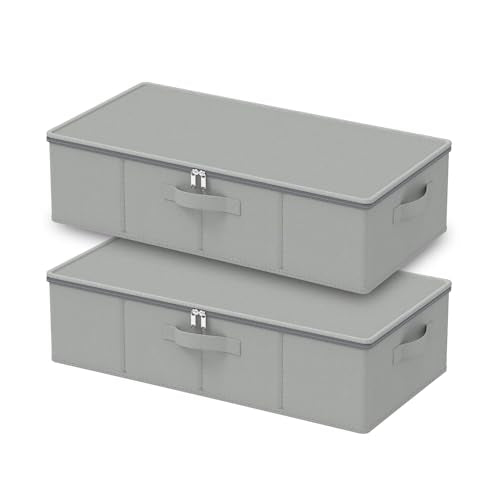 Under Bed Storage Containers, Foldable Closet Organizers with Handles, Underbed Cube Organizer Basket with Zippered, 2 Pack, Grey, 23.6 x 11.8 x 5.9 In, XSNY20GS-2 - color: Grey, size: Small（2 Pack）