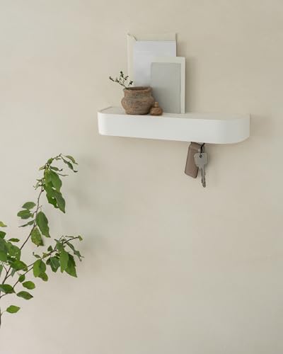 Kazai. Key Holder 'Toke' | Minimalist Key Hook Design from Berlin | Modern Key Holder Wall Mount with Wooden Shelf | Key Rack for Wall as Entryway Organizer | White - color: White, size: 8 Hooks