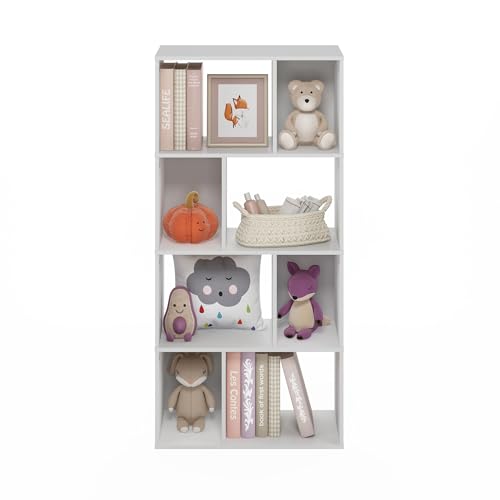 Furinno DALY Book Shelf, 8-Cube Bookshelf, Cube Storage Organizer Bookcase with Irregular Compartments, 11.7 x 23.6 x 49, for Living Room, Bedroom, Home Office, White - color: White, size: Irregular, 8-Cube