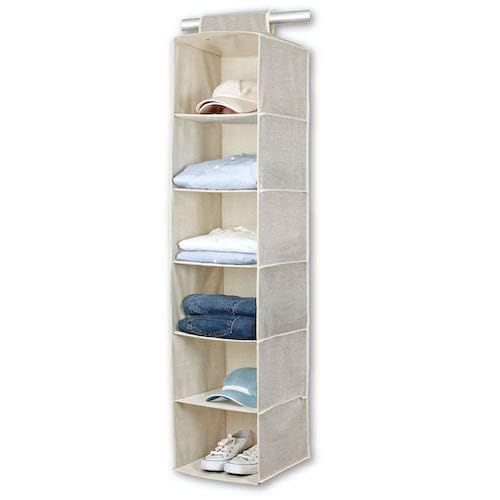 BINO 6-Shelf Sweater Closet Organizer - Beige | Closet Hanging Organizer for Bedroom | Sweater Storage Organizers | Hanging Shelves | Portable Closets for Clothes | Room Essentials - size: 6 - Shelf