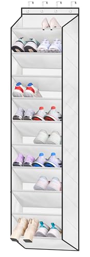 SLEEPING LAMB Over The Door Shoe Organizer for Closet with Large Deep Pockets, Narrow Shoe Rack for Door Hanging Boots Storage, White - color: White, size: 71''