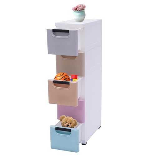 5 Drawers Stackable Storage Drawers Plastic Storage Drawers Collapsible Storage Bins Plastic Clothes Organizer Drawers Storage for Living Room,Bedroom,Office (Light Colors, 7.87" W) - color: Light Colors, size: 7.87" W