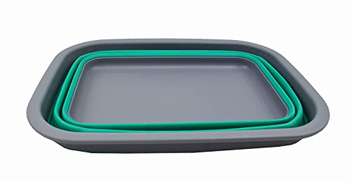 SAMMART 9.2L (2.37Gallon) Collapsible Tub - Portable Outdoor Picnic Basket/Crater - Foldable Shopping Bag - Space Saving Storage Container (M, Dark Grey/Bluish-Green) - color: Dark Grey/Bluish-green