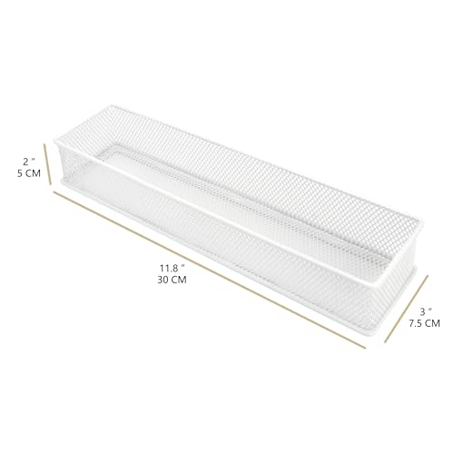 Annova Mesh Stackable Drawer Cabinet and Shelf Organizer Bins Storage Basket School Office Supply Holder Tray- Set of 2 (White, 3x12x2 Inch) - color: White, size: 3x12x2 Inch
