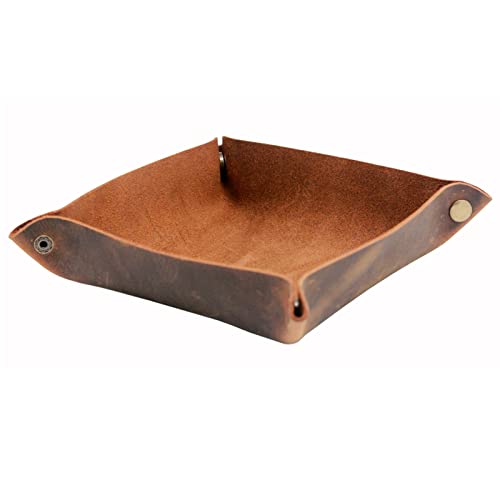 boshiho Valet Tray for Men, Leather Jewelry Catchall Key Phone Coin Box Change Caddy Bedside Storage Box (Crazy Horse Leather - Dark Brown) - color: Crazy Horse Leather - Dark Brown
