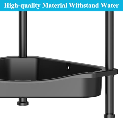 HuggieGems 4 Tier Floor Standing Corner Shower Caddy Organizer Shelf with Hooks, Bathroom Shelves Stand Rack, Jet Black - color: Jet Black, size: 4 Tier