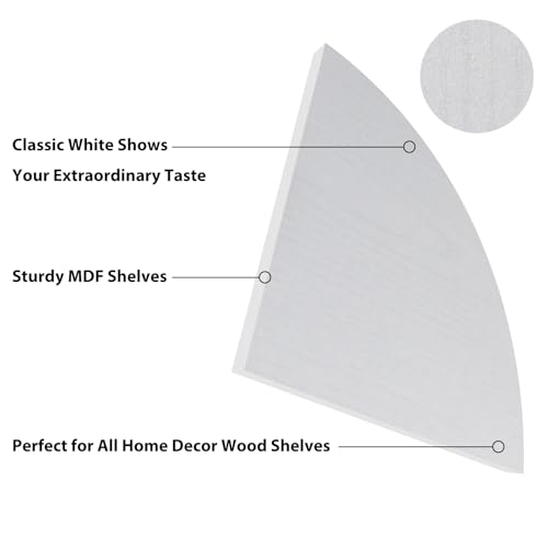 HORLIMER Floating Corner Shelf Wall Mount, Set of 6 Rustic Wood Corner Wall Shelves for Bedroom, Living Room, Bathroom, Kitchen (White) - color: White - 6 Pack, size: Fan-Shaped