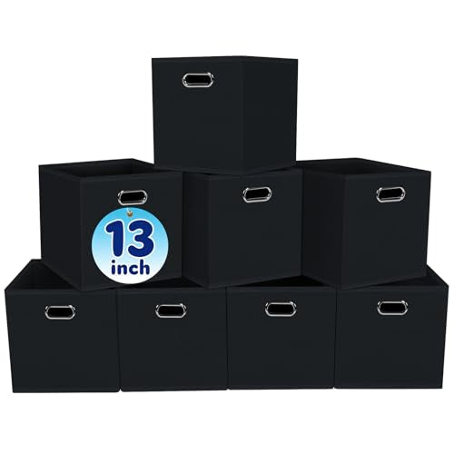 Fabric Cubby Storage Bins,13x13x13 Inches ,Cube Organizer Bin Foldable Storage Boxes with Dual Handles Fabric Organizer Box and collapsible Storage basket,Set of 8,Black - color: Black, size: 8 Pack