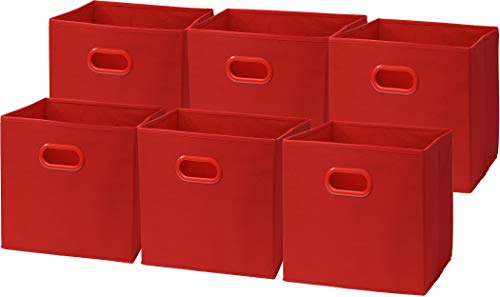 Simple Houseware Foldable Cube Storage Bins with Handles, 11-Inch, Red, 6-Pack, Fabric Cubes Organizer for Closet or Shelves - color: Red