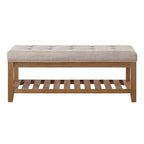 24KF Large Rectangular Upholstered Tufted Linen Fabric Ottoman Bench, Padded Bench with Solid Wood Shelf-Linen - color: Linen-bench, size: 16"D x 44"W x 18"H