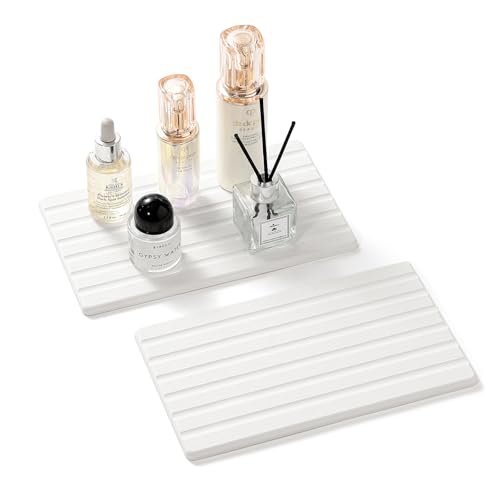 Razborci 2PCS Water Absorbing Stone Drying Tray Mat for Bathroom Sink & Kitchen Counter Organizer, Quick Dry Dish Soap Dispenser Sponge Holder, Vanity Sink Caddy, Drink Bar Coaster, White - 10"*6" - color: 2pack-10"x 6" - White