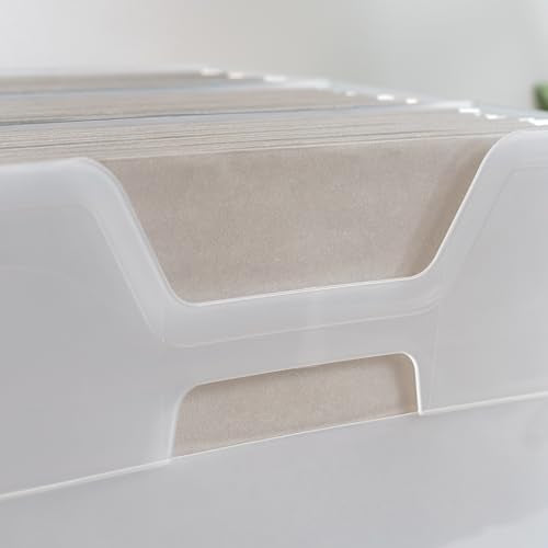 IRIS USA Small Portable Desktop File Box with Open Top, Side Handles, Hanging File Folders, Tabs & Inserts, Letter Size, For Magazines Newspapers Mail Books Notebooks Binder Homework, Clear - style: Clear S - Single